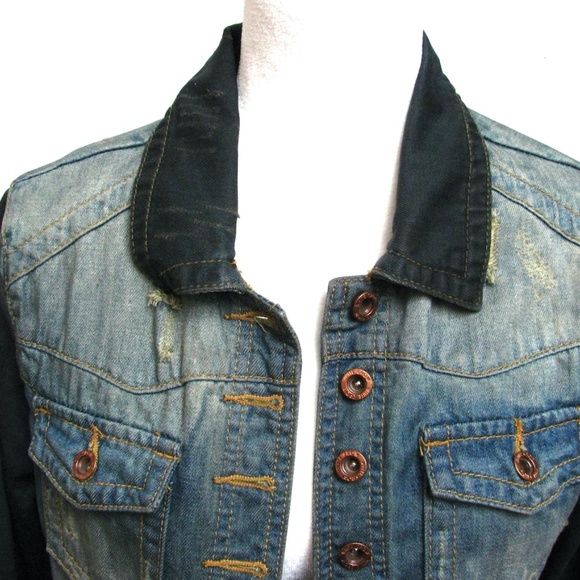 White Crow Denim Jean Jacket Thrashed Distressed Apocalyptic Womens Size Large - Picture 5 of 16
